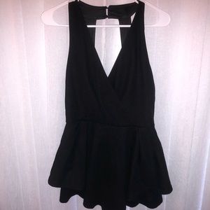 V Neck Black Peplum Low Back Romper